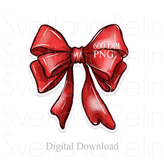 Christmas, Red Ribbon, Digital Sticker, PNG, INSTANT Download