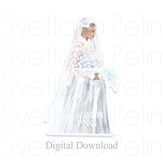 Grace Kelly, Wedding, Bride, Digital STICKER, PNG, INSTANT Download