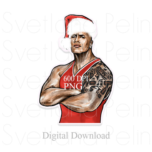 Dwayne Johnson, Santa Claus, Christmas Digital Sticker, PNG, INSTANT Download