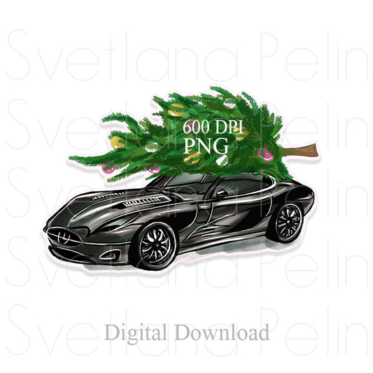Christmas Tree, Luxury Car, Digital Sticker, PNG, INSTANT Download