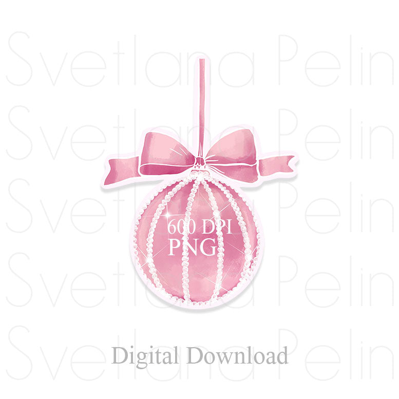 Christmas, Pink Ball Ornament, Digital Sticker, PNG, INSTANT Download