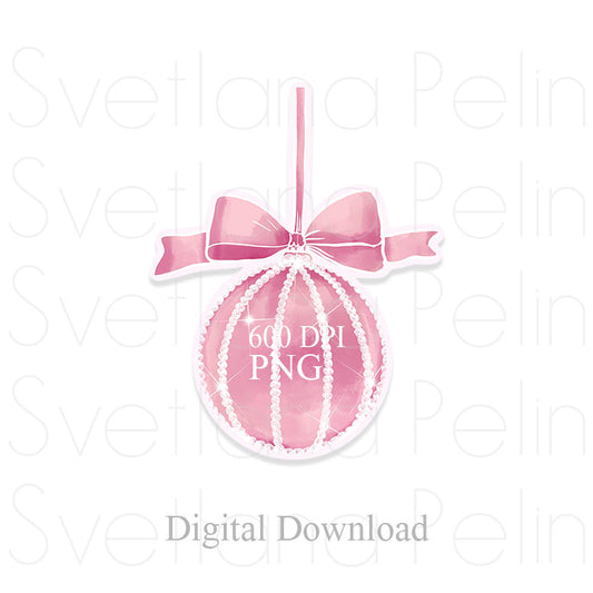 Christmas, Pink Ball Ornament, Digital Sticker, PNG, INSTANT Download
