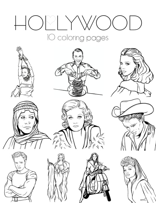 Old Holywood, Coloring Book, INSTANT DOWNLOAD