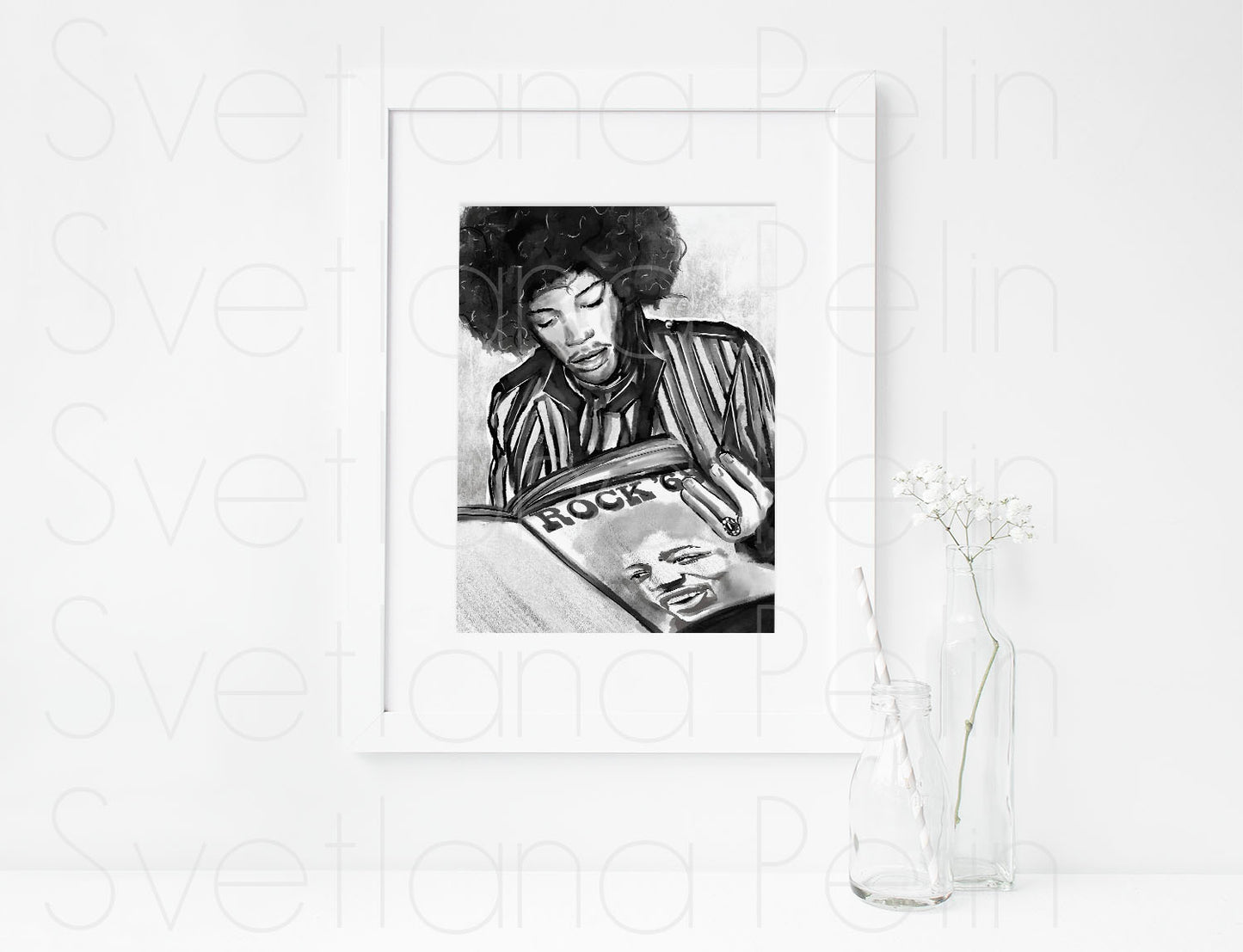 Jimi Hendrix, JH, ART PRINT Signed by Artist