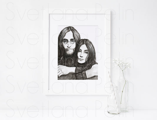 John Lennon, Yoko Ono, TB, ART PRINT Signed by Artist