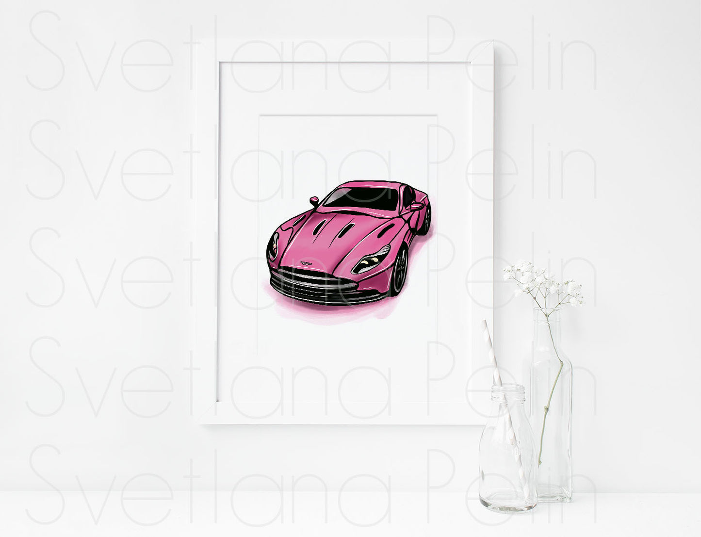 Pink Luxury Car, Vehicles, Printable Art, INSTANT DOWNLOAD