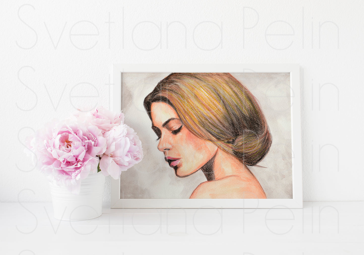 Doutzen Kroes, ORIGINAL Watercolor pencils drawing , Artwork by Svetlana Pelin