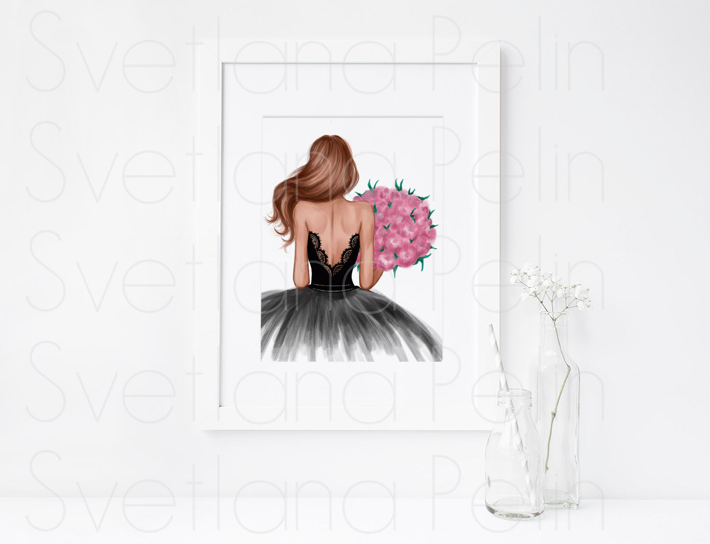 Girl with flowers, Printable Art, INSTANT DOWNLOAD