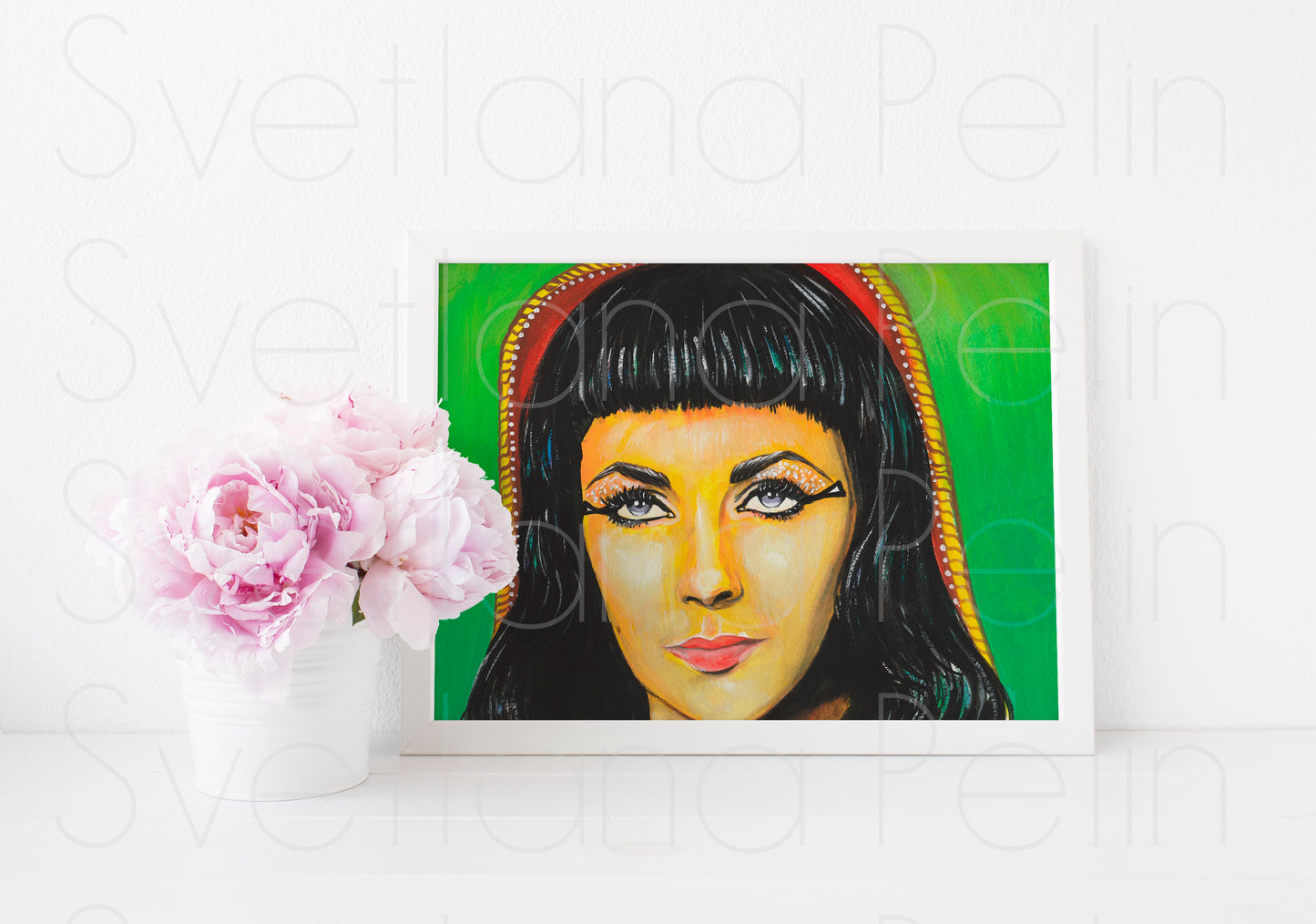 Elizabeth Taylor, Cleopatra, ORIGINAL Gouache Painting, Artwork by Svetlana Pelin