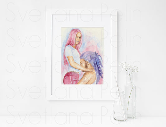 Vanessa Paradis, Lenny Kravitz, ART PRINT Signed by Artist