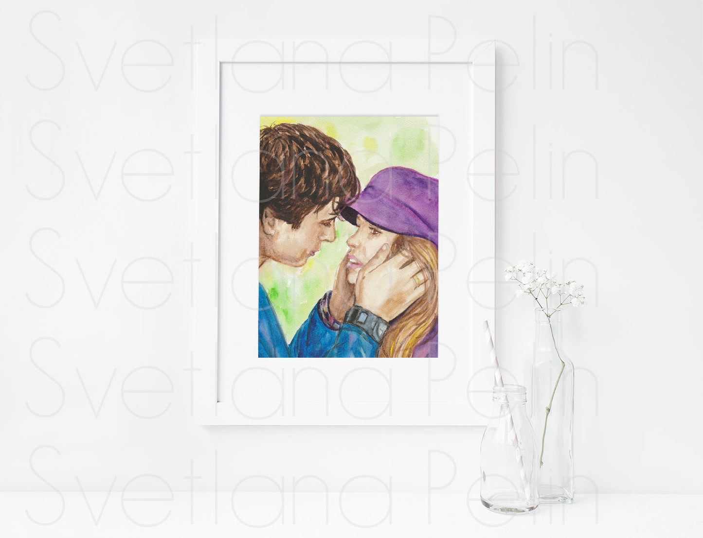 P.S. I Love You, Gerard Butler, Hilary Swank, ORIGINAL Watercolor Painting, Artwork by Svetlana Pelin