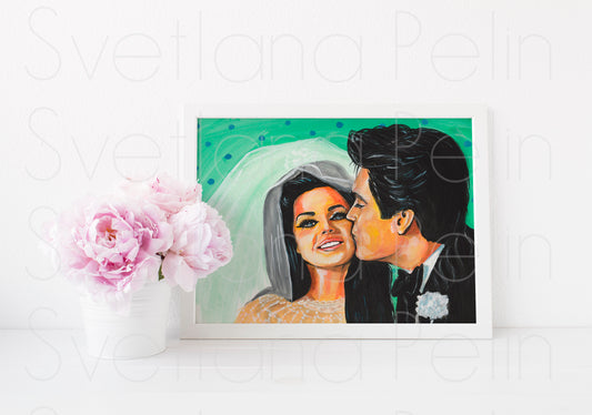 Elvis Presley & Priscilla, ART PRINT Signed by Artist