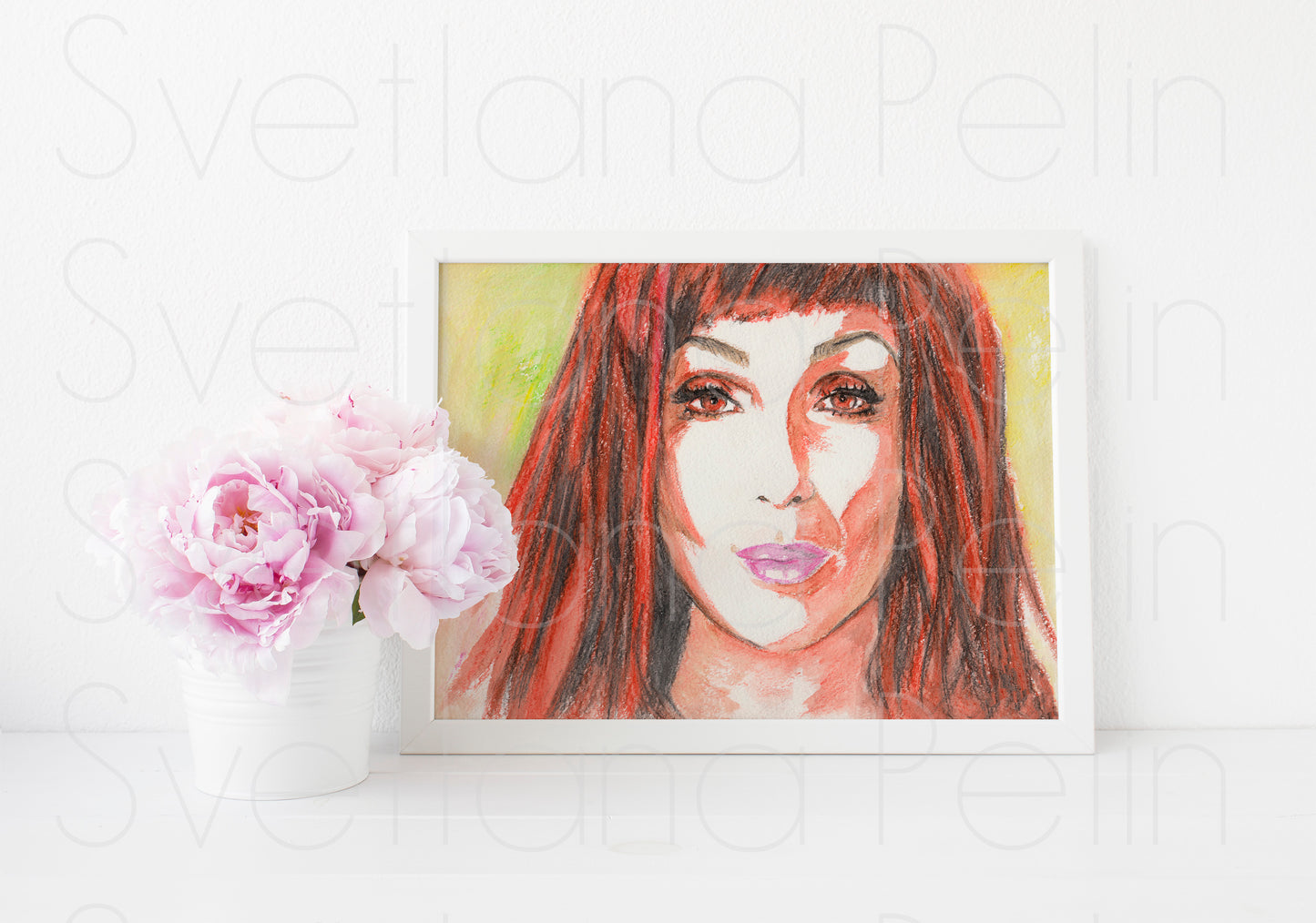 Cher, ORIGINAL Watercolor pencils drawing , Artwork by Svetlana Pelin