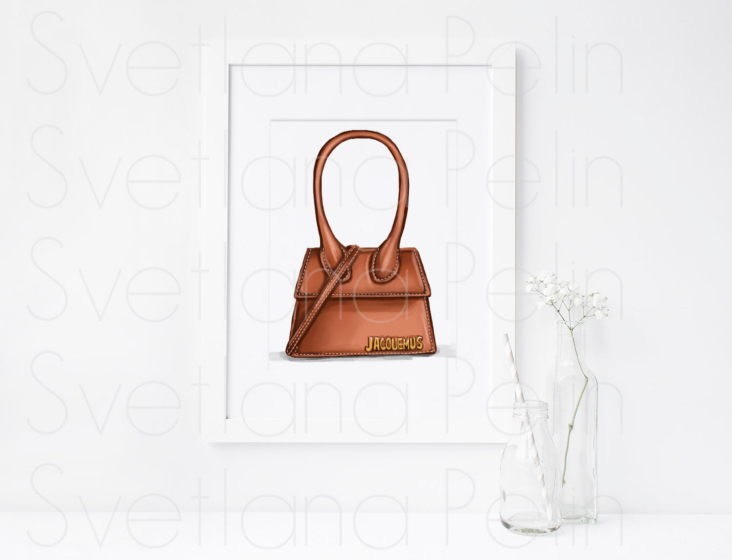 Brown Designer Handbag, Luxury Bag, Purses for Women, Printable Art, INSTANT DOWNLOAD