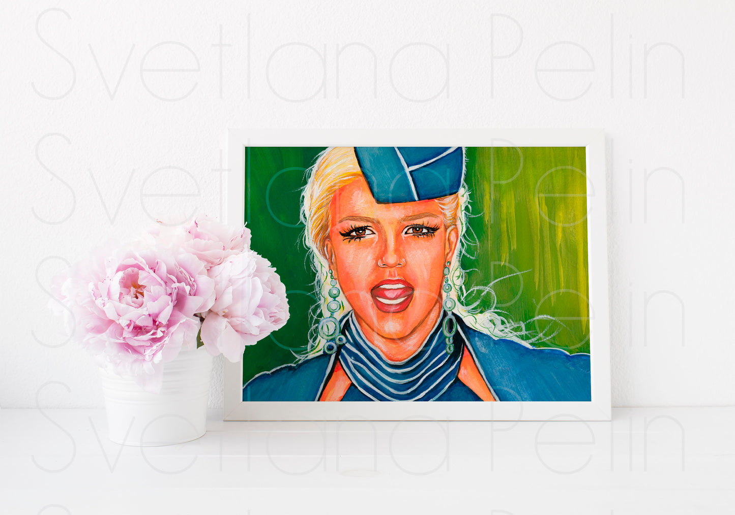 Britney Spears, Toxic, Flight Attendant, ORIGINAL Gouache Painting, Artwork by Svetlana Pelin