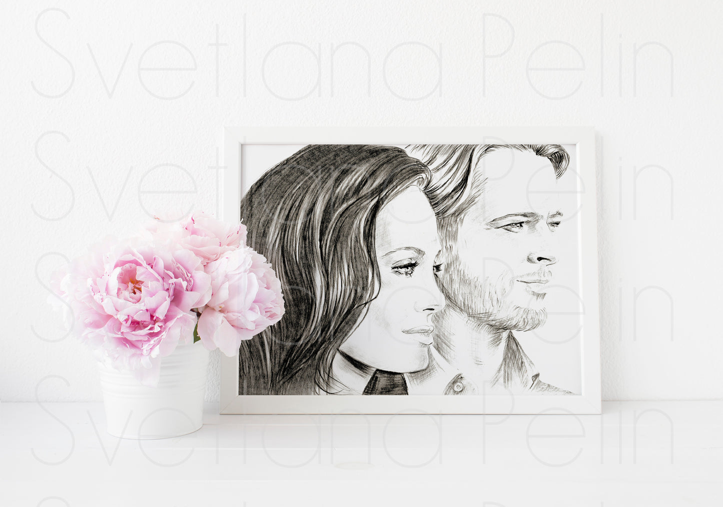 Angelina Jolie, Brad Pitt, ORIGINAL Pencil drawing, Artwork by Svetlana Pelin