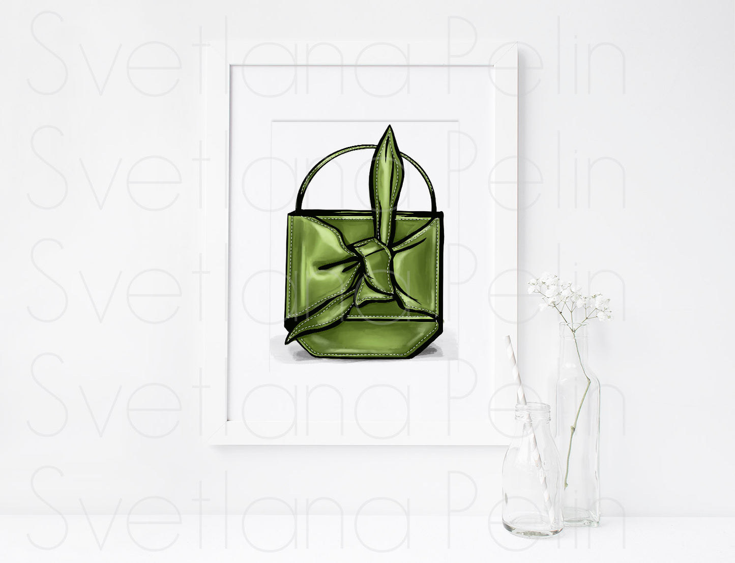 Green Designer Handbag, Luxury Bag, Purses for Women, Printable Art, INSTANT DOWNLOAD