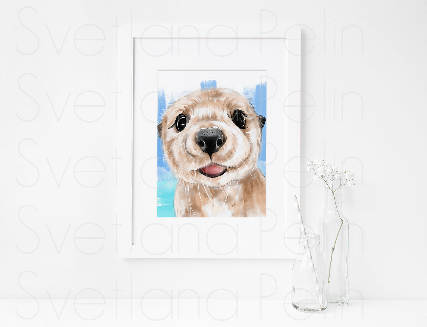 Otter, Cute animal, ART PRINT Signed by Artist