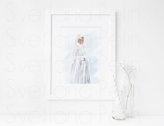 Grace Kelly, Wedding, Bride, ART PRINT Signed by Artist