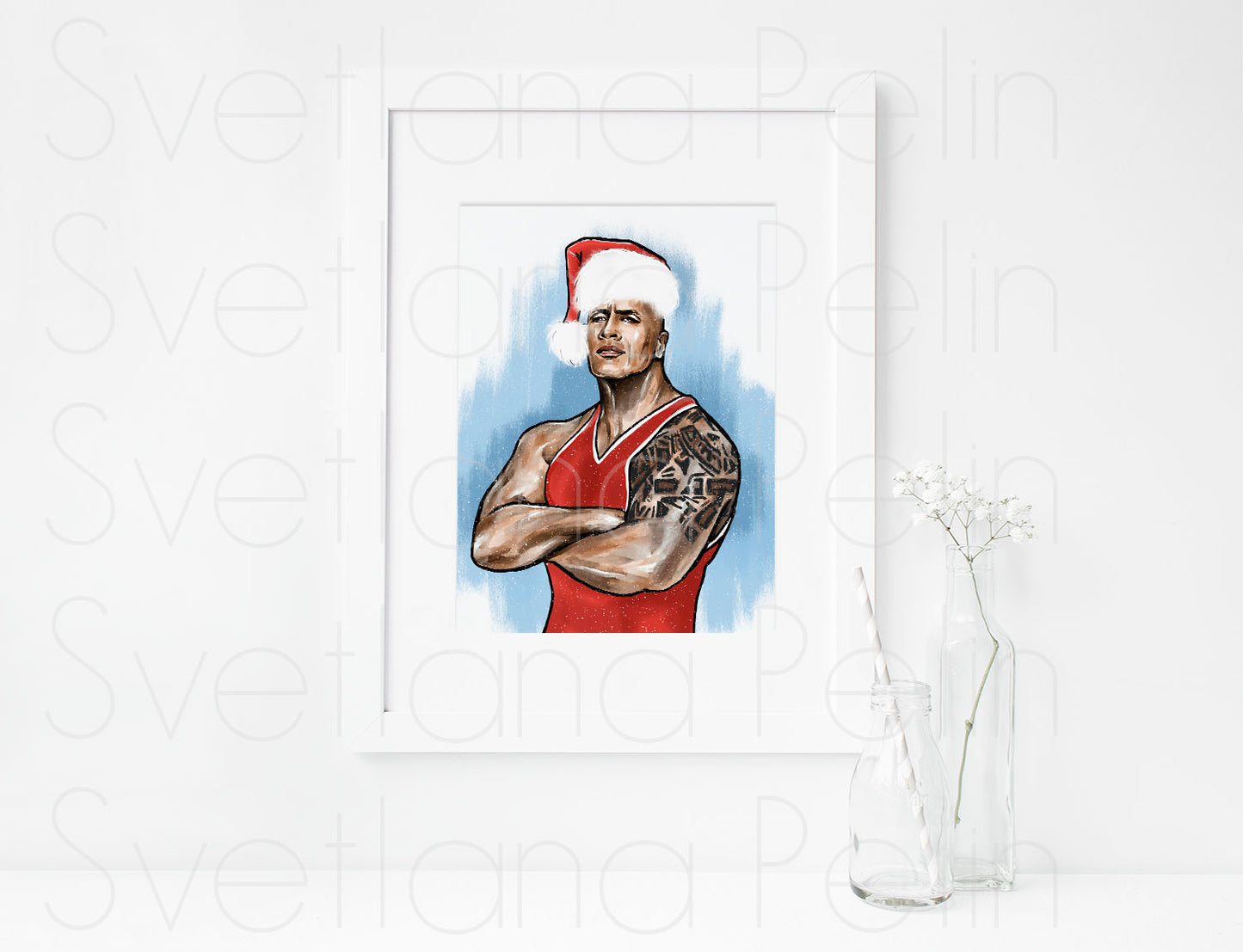 Dwayne Johnson, Christmas, Santa Claus, ART PRINT Signed by Artist