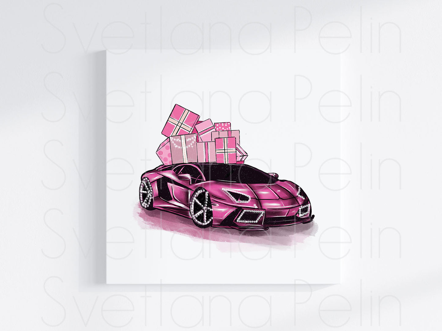Christmas, Pink Luxury Car, INSTANT DOWNLOAD
