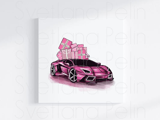 Christmas, Pink Luxury Car, INSTANT DOWNLOAD