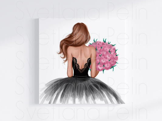 Girl with flowers, Printable Art, INSTANT DOWNLOAD