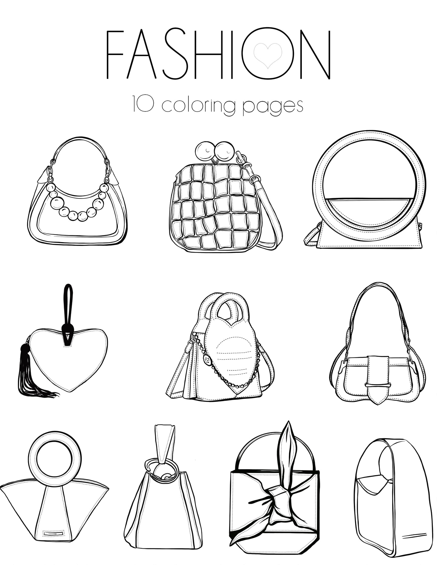 Fashion Handbags, Coloring Book