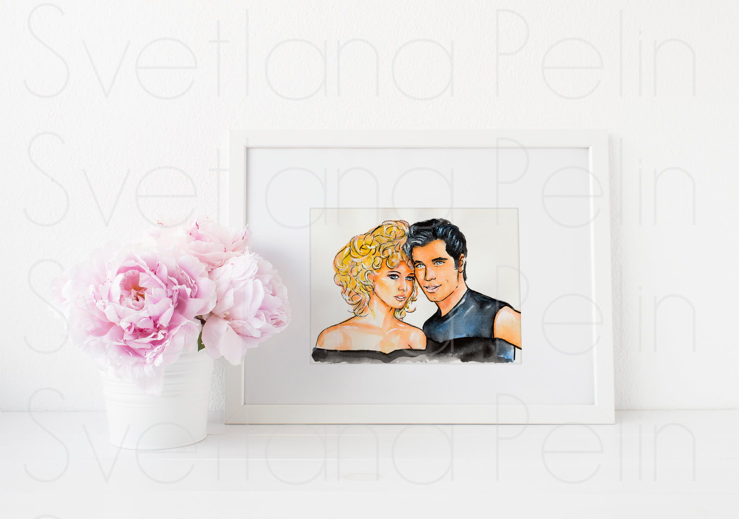 John Travolta, Olivia Newton-John, Grease, ART PRINT Signed by Artist