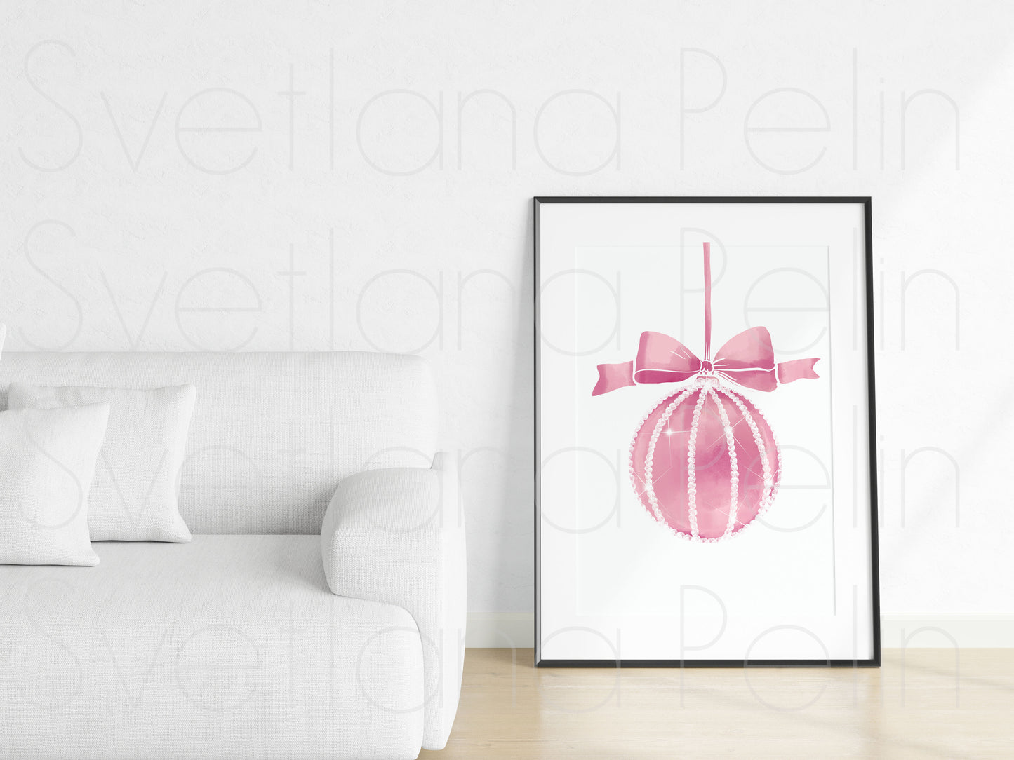 Christmas, Pink Ball Ornament, INSTANT DOWNLOAD