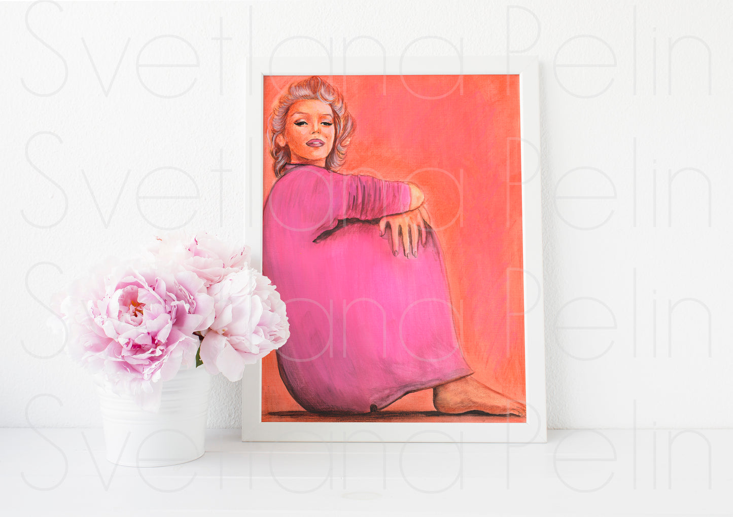 Marilyn Monroe, Red Sweater, Milton Greene, ORIGINAL Watercolor pencils Drawing, Artwork by Svetlana Pelin