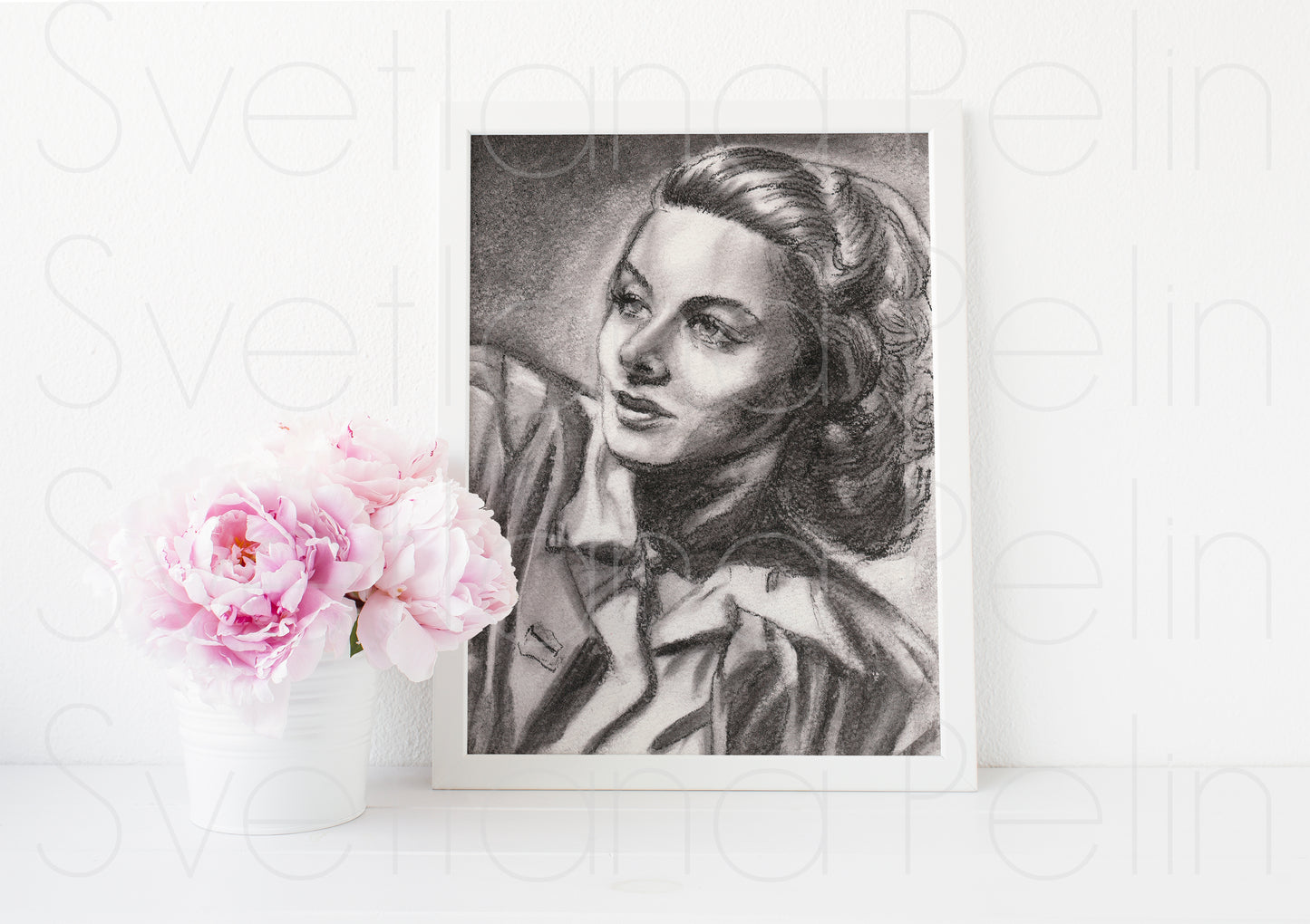Ingrid Bergman, ORIGINAL Charcoal drawing, Artwork by Svetlana Pelin