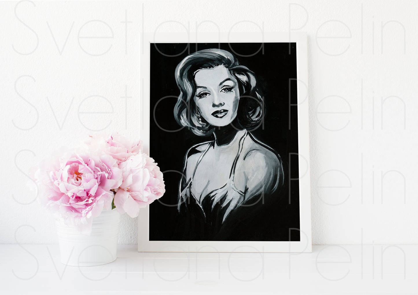 Marilyn Monroe, Asphalt Jungle, Black & White, ORIGINAL Gouache painting, Artwork by Svetlana Pelin