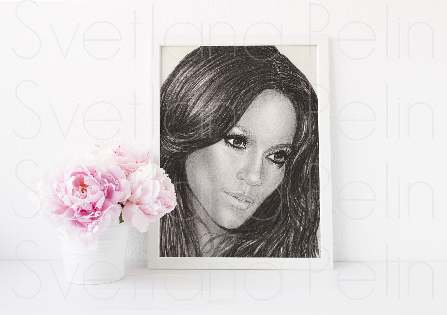 Jennifer Lopez, Black and White, ORIGINAL Sepia drawing, Artwork by Svetlana Pelin