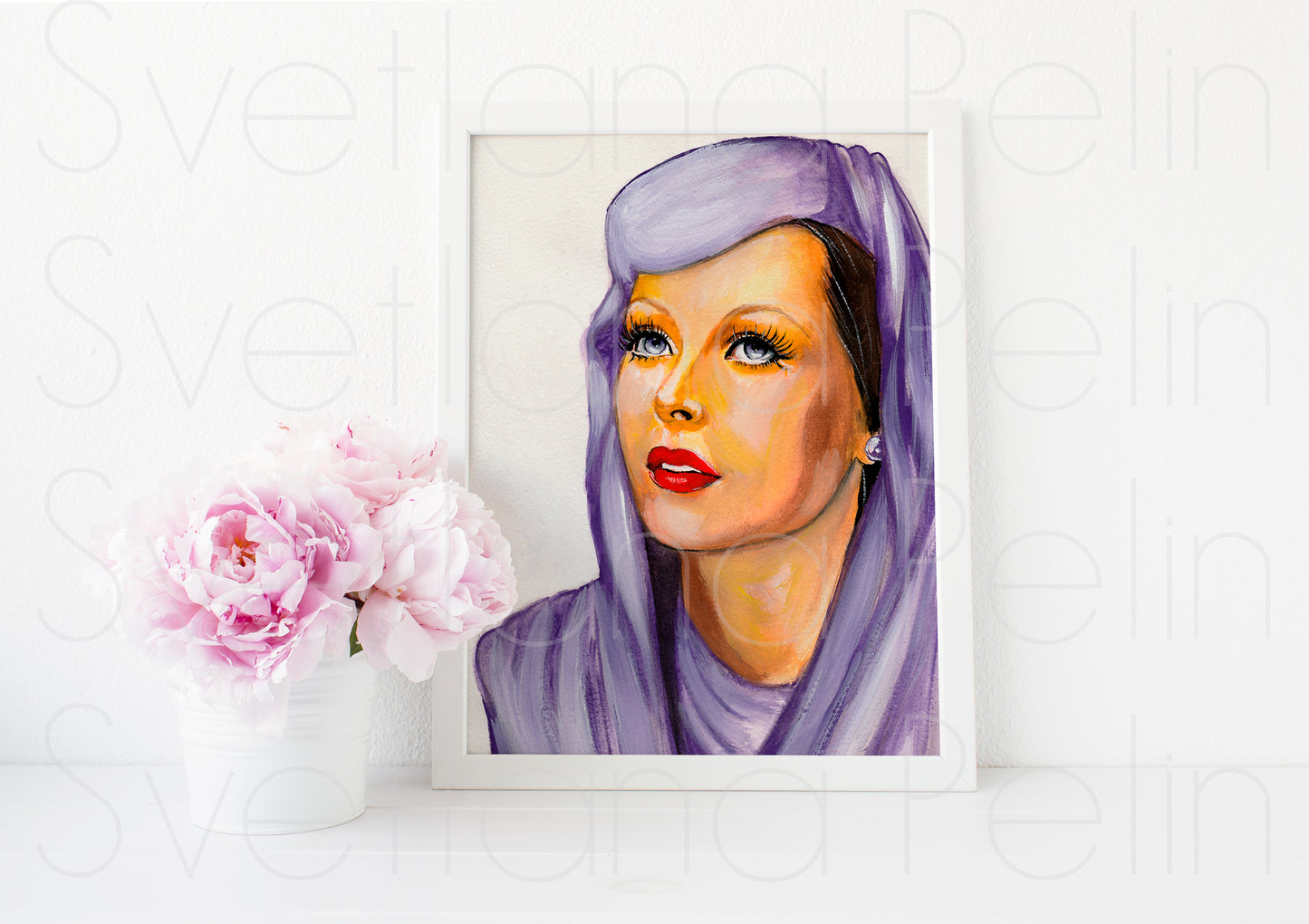 Hedy Lamarr, ORIGINAL Gouache Painting, Artwork by Svetlana Pelin