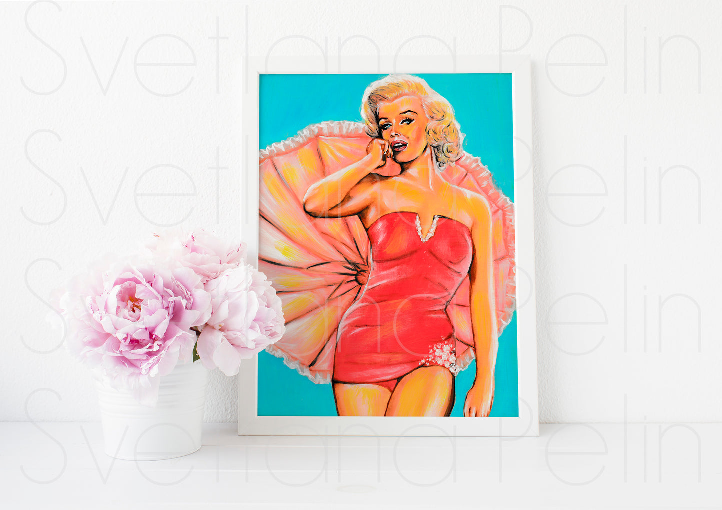 Marilyn Monroe, Umbrella, Bert Reisfeld, HTMM, ORIGINAL Oil painting, Artwork by Svetlana Pelin
