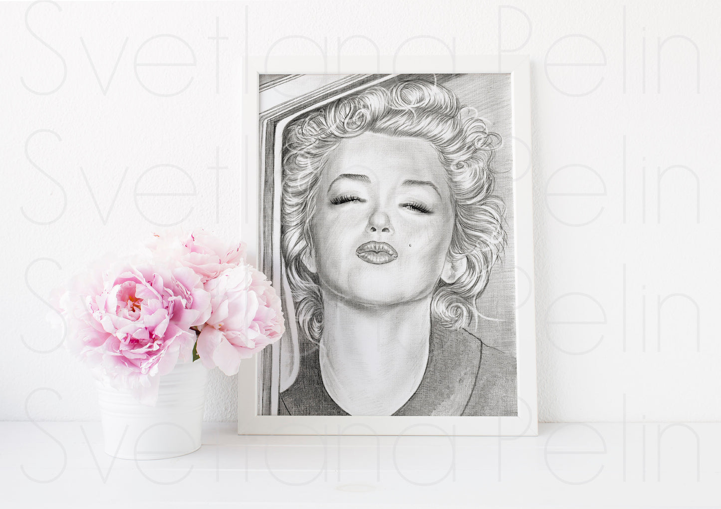 Marilyn Monroe, Kiss, ORIGINAL Pencil Drawing, Artwork by Svetlana Pelin