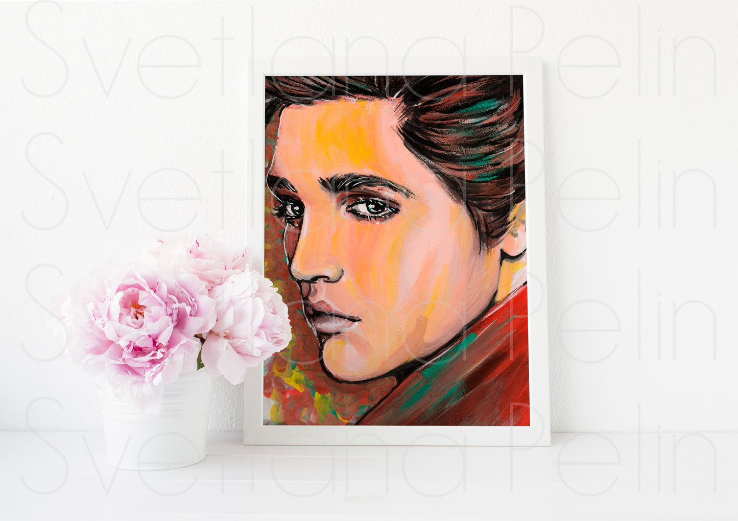 Elvis Presley, ORIGINAL Gouache painting, Artwork by Svetlana Pelin