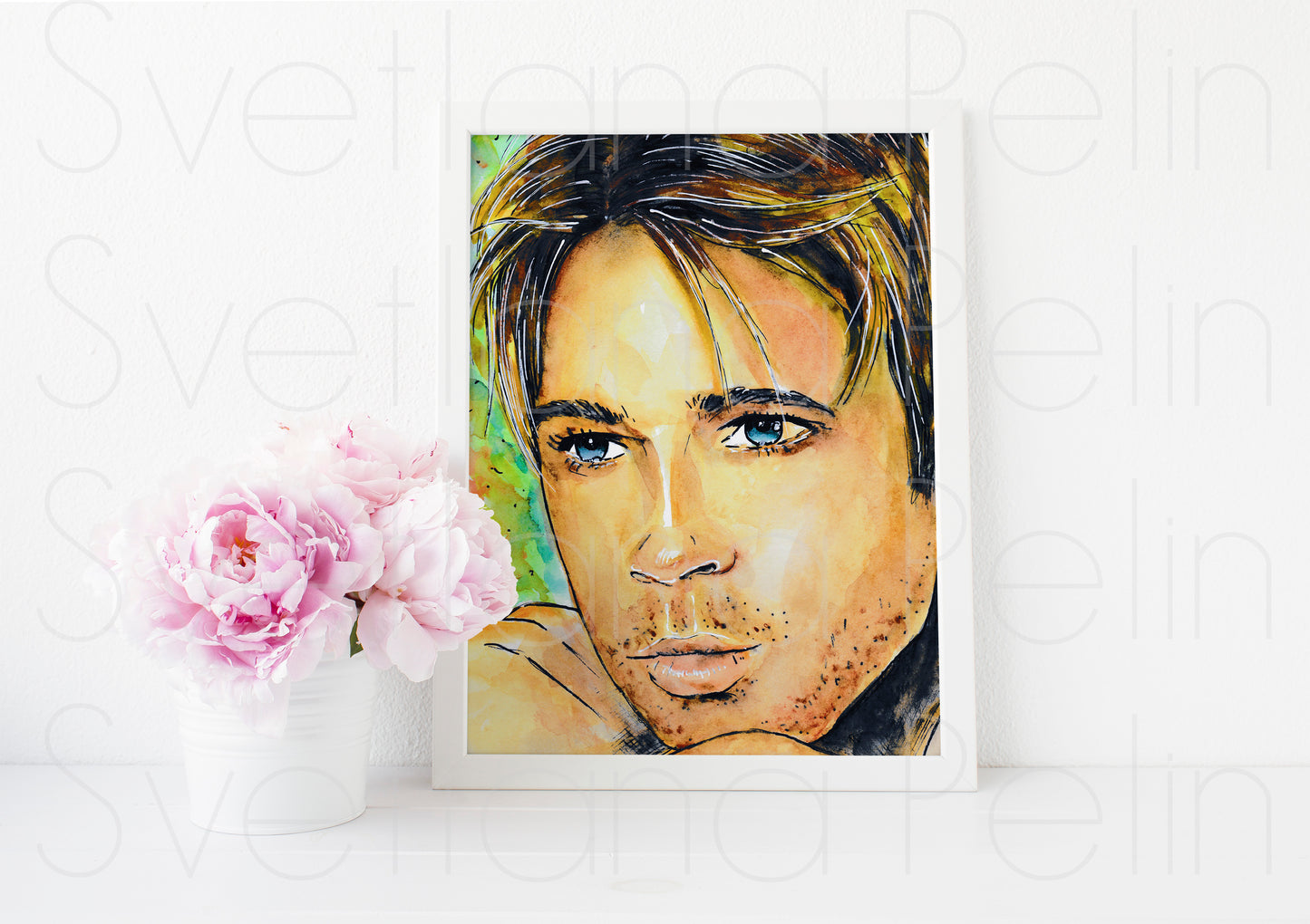 Brad Pitt, ORIGINAL watercolor painting, Artwork by Svetlana Pelin