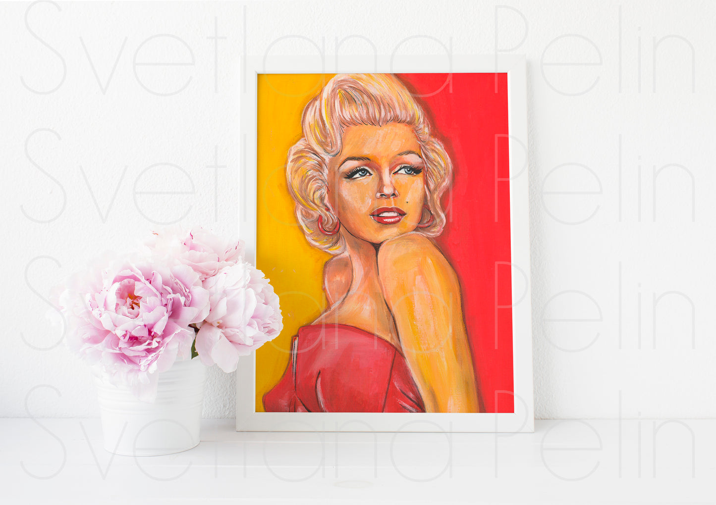 Marilyn Monroe, Red swimsuit, How to Marry a Millionaire, HTMM, ORIGINAL Gouache painting, Artwork by Svetlana Pelin