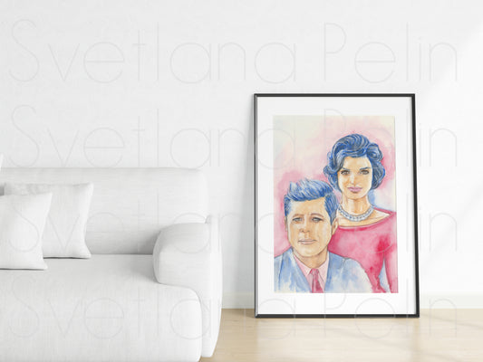 Jacqueline Kennedy, JFK, Jacqueline Bouvier Kennedy Onassis, the First Lady, President John F. Kennedy, ORIGINAL Watercolour Painting, Artwork by Svetlana Pelin
