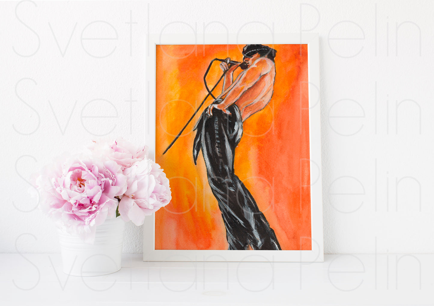 Freddie Mercury, Leather, ORIGINAL Watercolor Pencils & Gouache, Artwork by Svetlana Pelin