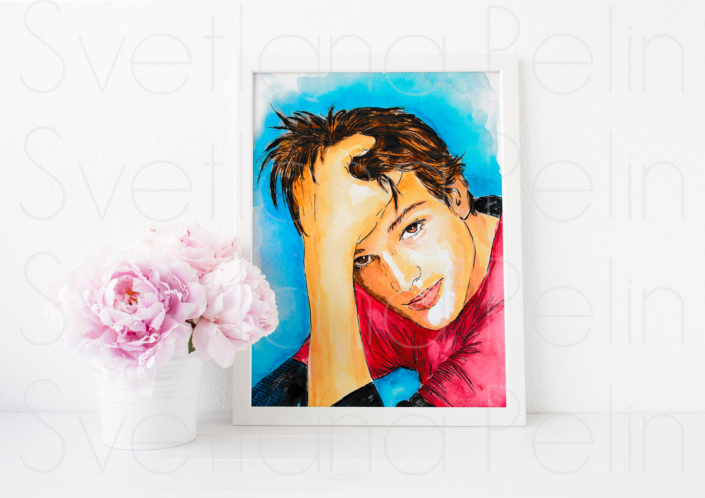 Ashton Kutcher, ORIGINAL watercolor painting, Artwork by Svetlana Pelin