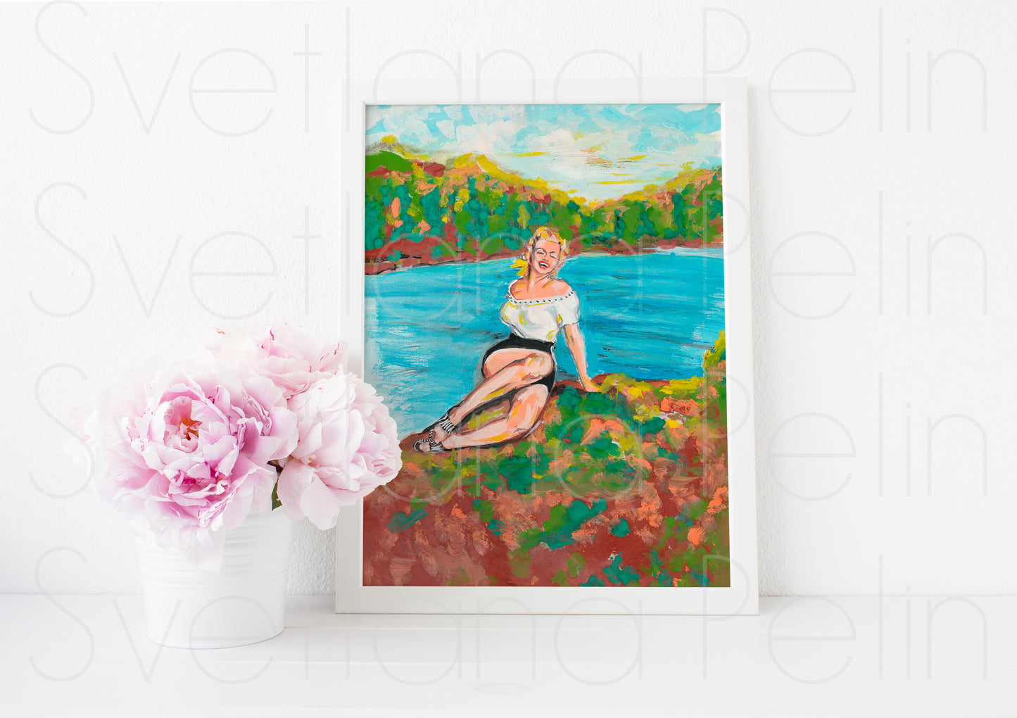 Marilyn Monroe, River of No return, RNR, ORIGINAL Gouache painting, Artwork by Svetlana Pelin