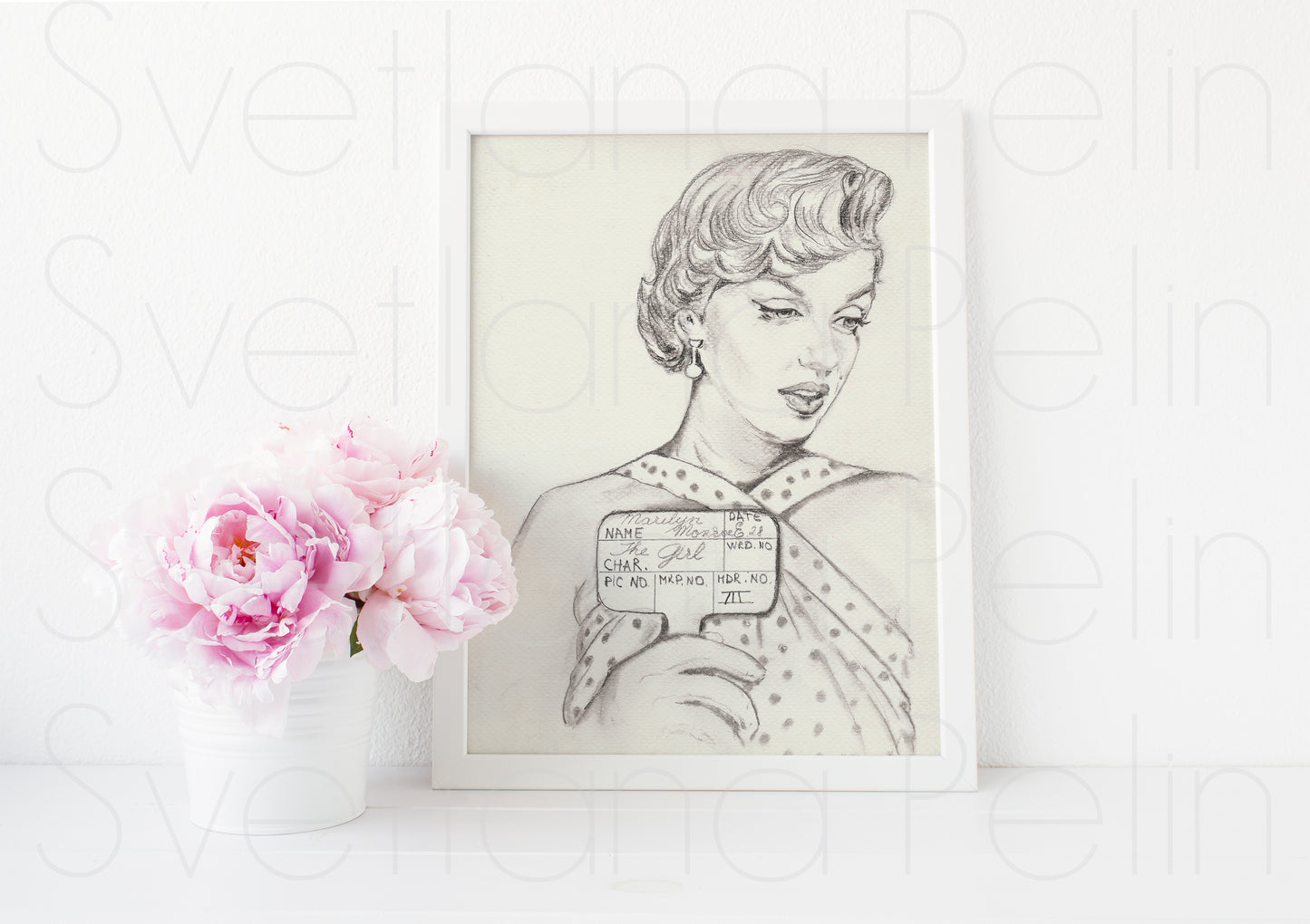 Marilyn Monroe, Costume test, The Seven Year Itch, SYI, ORIGINAL Pencil Drawing, Artwork by Svetlana Pelin