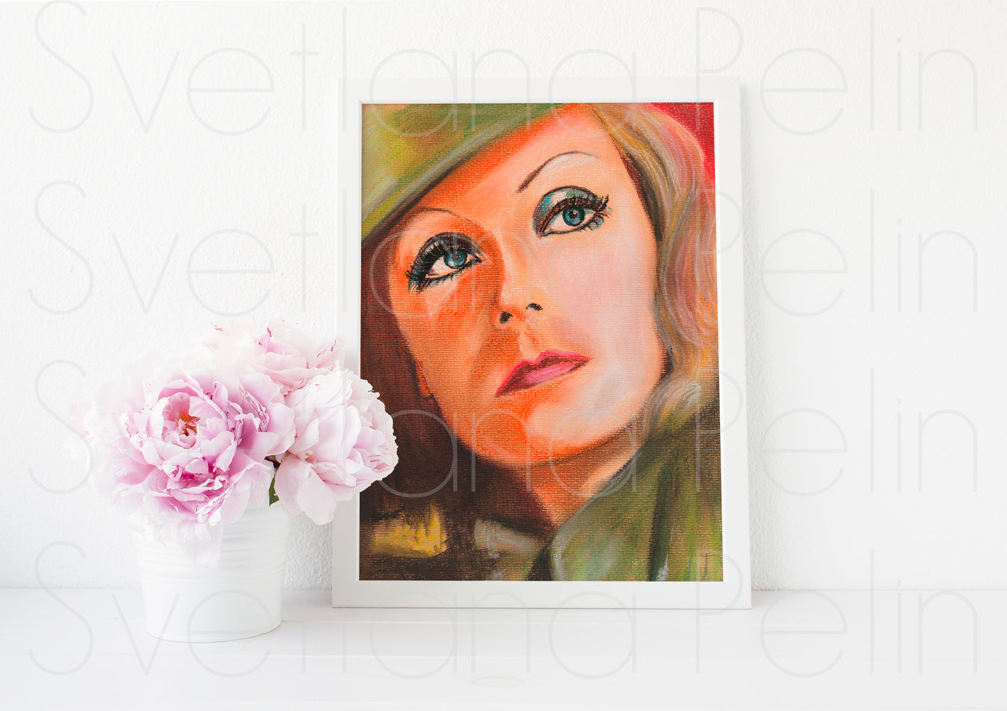 Greta Garbo, Queen Christina, ORIGINAL Pastel drawing, Artwork by Svetlana Pelin