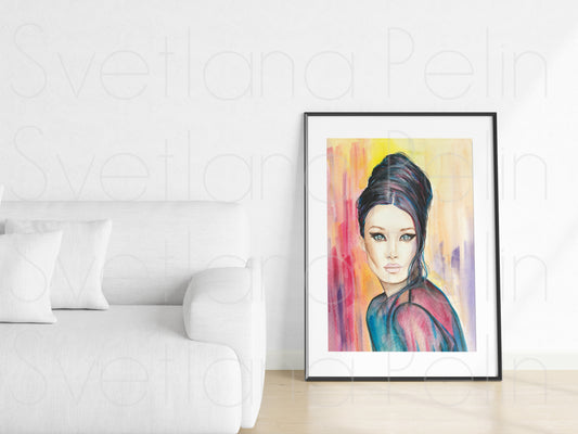 Carla Bruni, CBS, ORIGINAL Watercolor Painting, Artwork by Svetlana Pelin