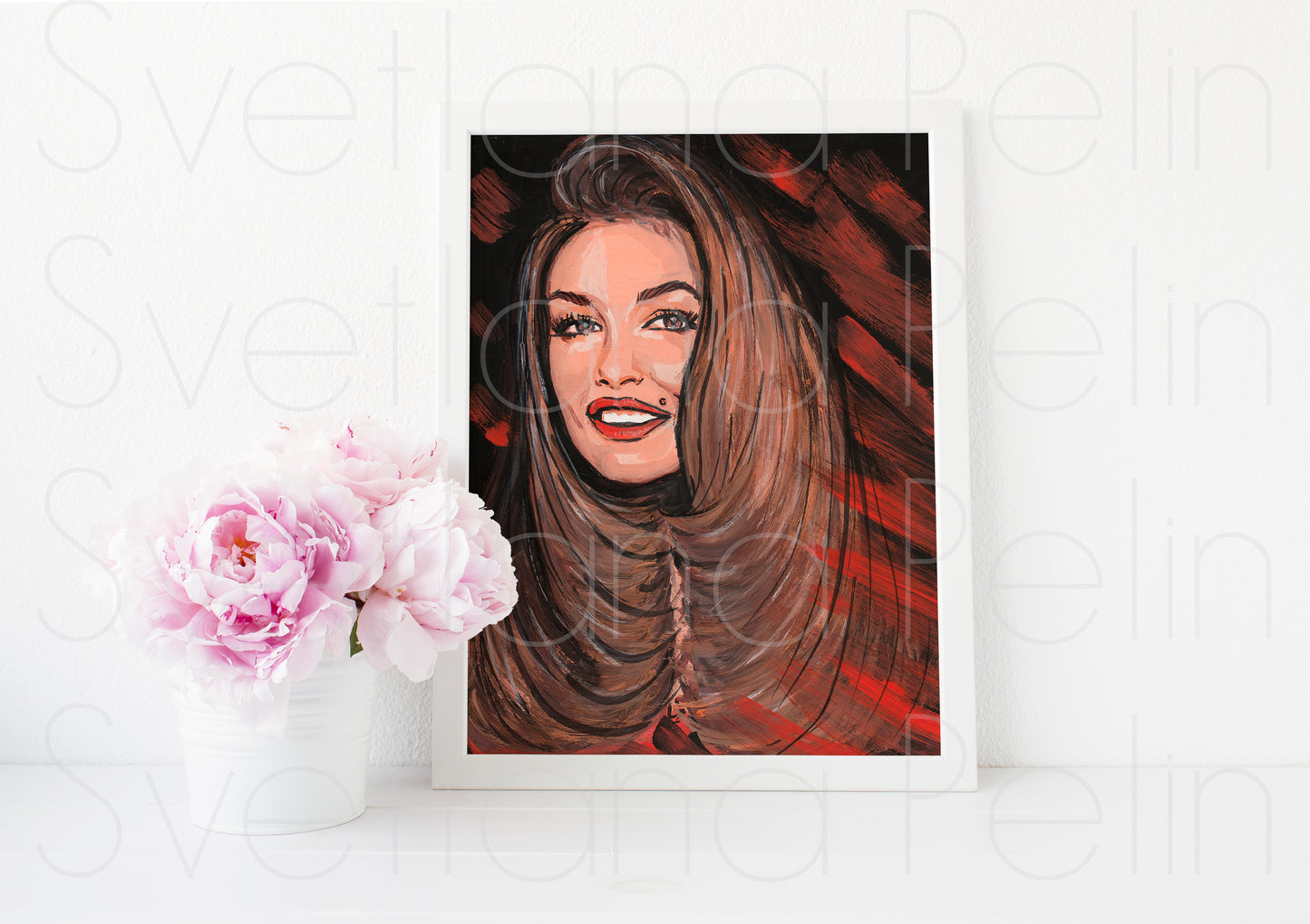 Cindy Crawford, ORIGINAL Gouache painting, Artwork by Svetlana Pelin