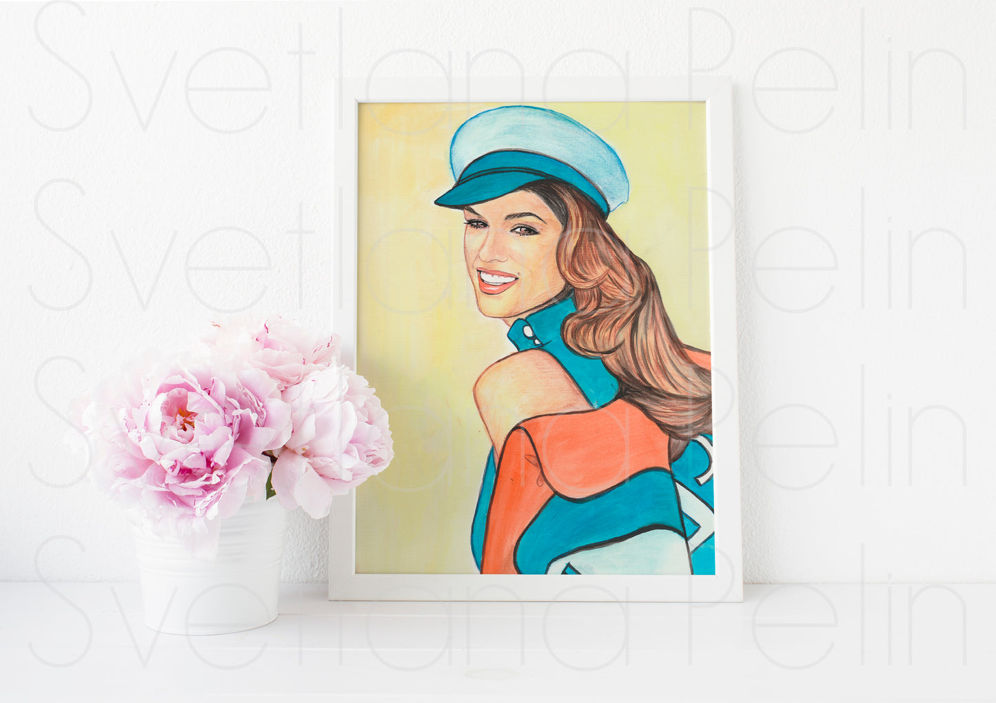 Cindy Crawford, ORIGINAL Watercolor pencils drawing, Artwork by Svetlana Pelin