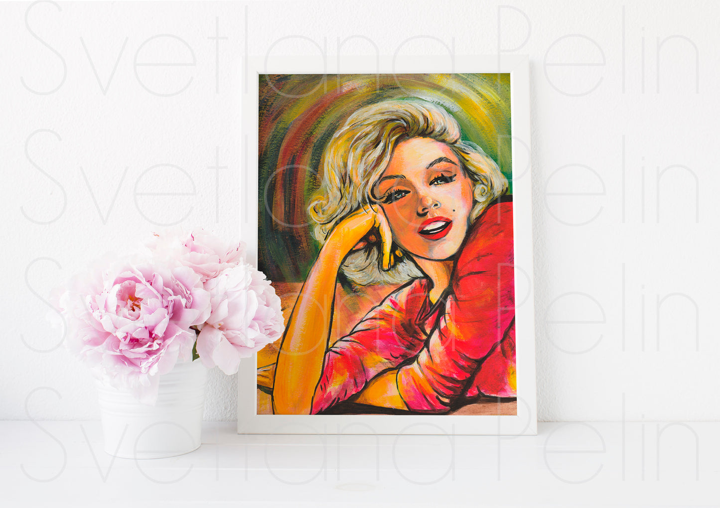 Marilyn Monroe, Pink blouse, George Barris, ORIGINAL Acrylic painting, Artwork by Svetlana Pelin